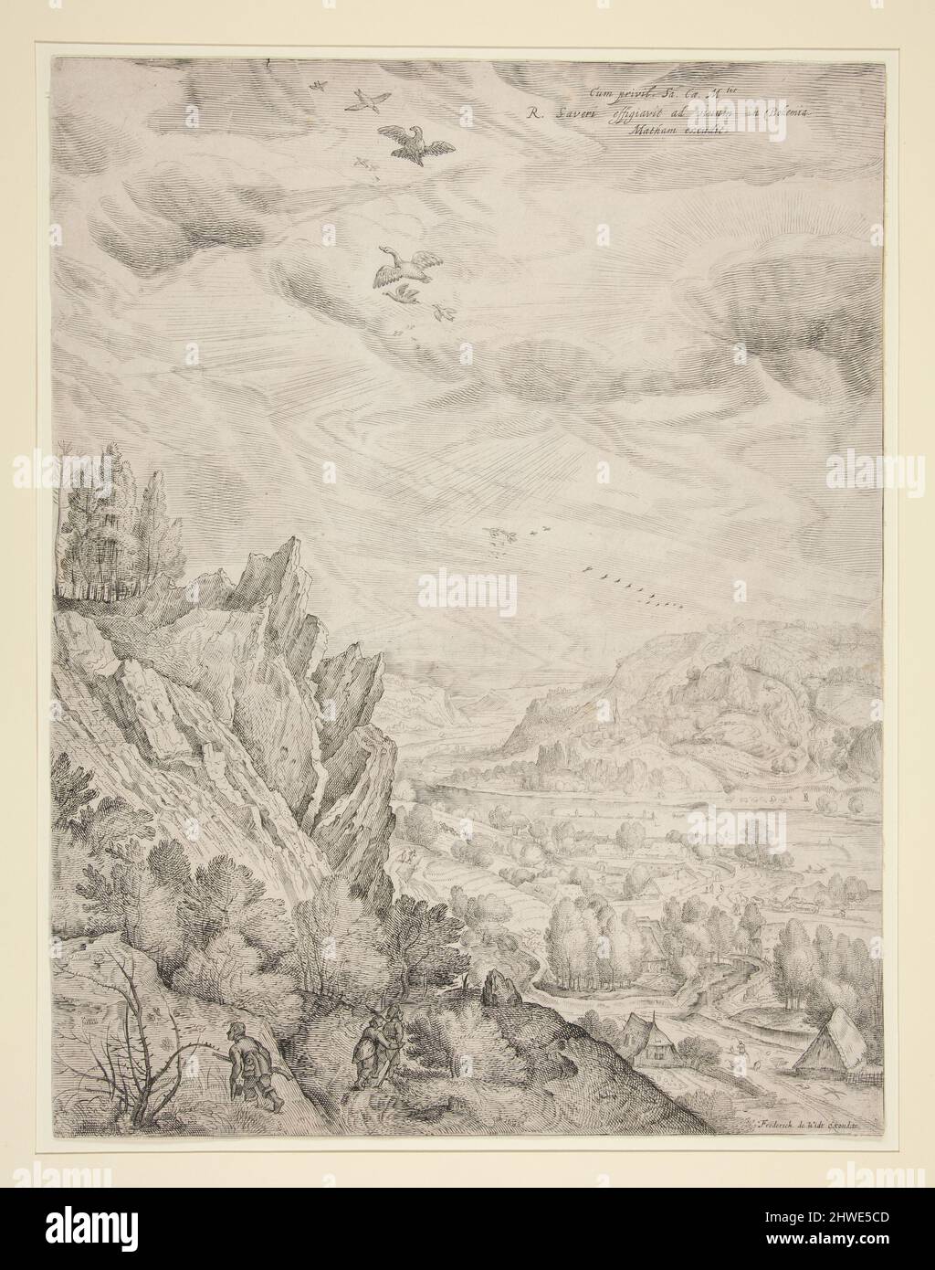 Vue sur la Bohême ou sur le paysage de Bohême avec couples et chasseurs. Graveur: Jacob Matham, néerlandais, 1571–1631After: ROELANDT Savery, néerlandais, 1576–1639 Banque D'Images