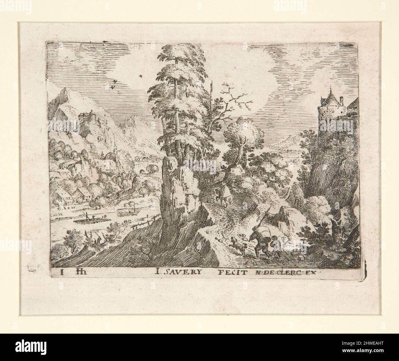 Der Packtrager mit einem Knaben und einem Hund (le transporteur avec un garçon et un chien). Artiste: Jacob Savery I, flamand, 1545–1602 Banque D'Images