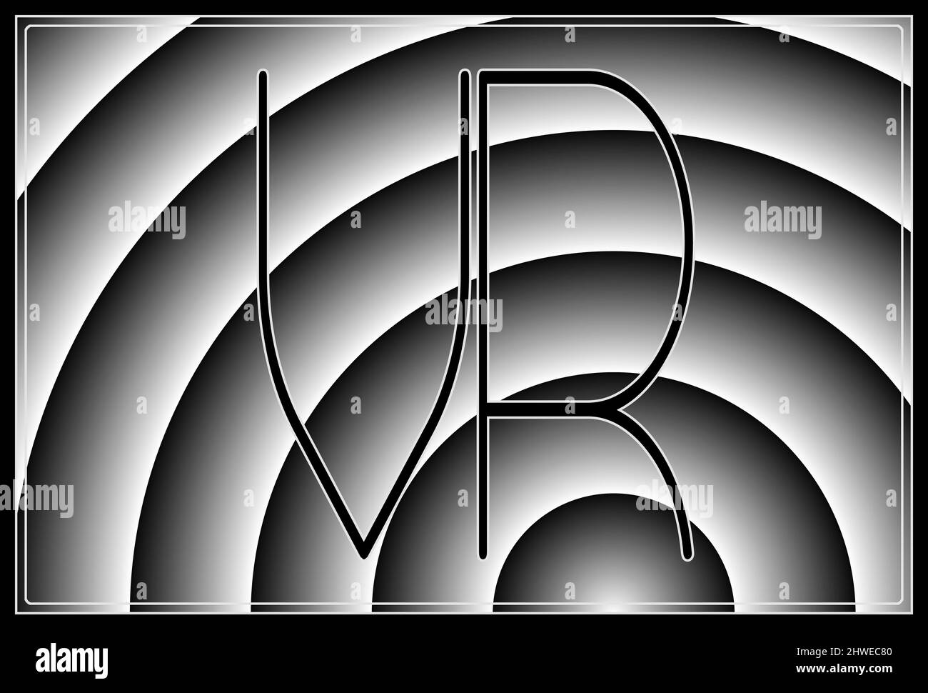Signature avec les deux lettres majuscules VR , contur Banque D'Images