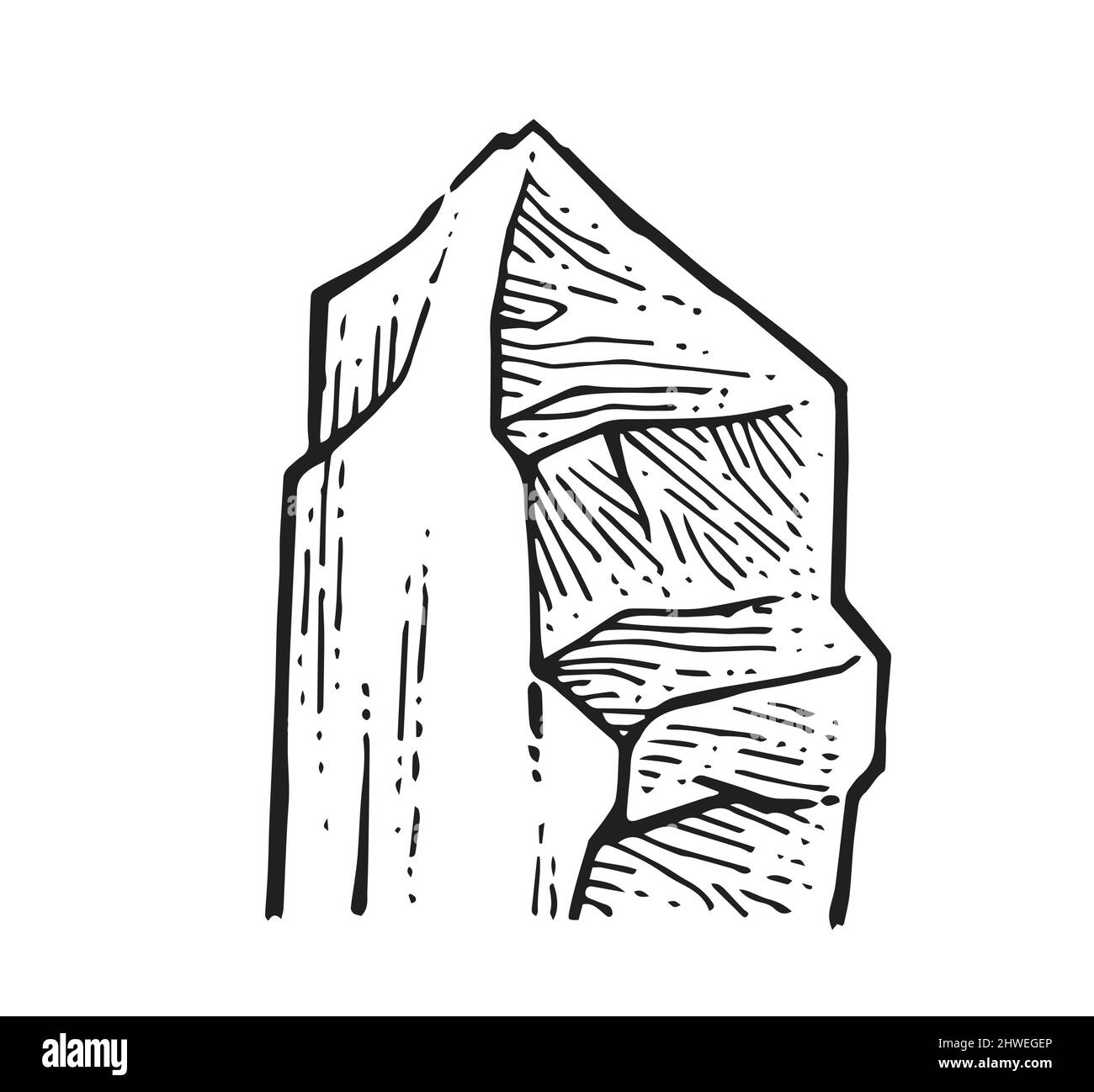 Roche lisse. Morceau de falaise. En style de gravure de contour. Esquisse de contour. Le dessin manuel est isolé sur fond blanc. Vecteur Illustration de Vecteur