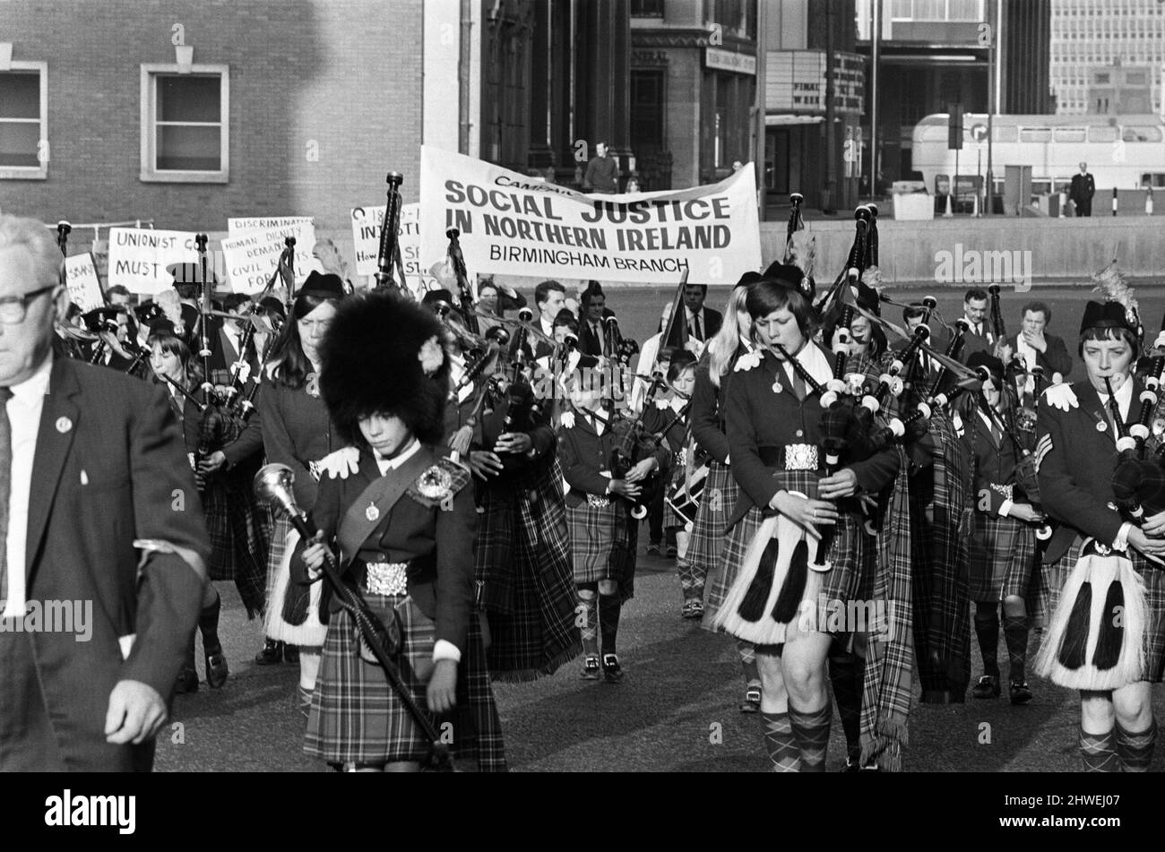 Marche irlandaise des droits civils à Victoria Square, Birmingham. 5th octobre 1969. Banque D'Images