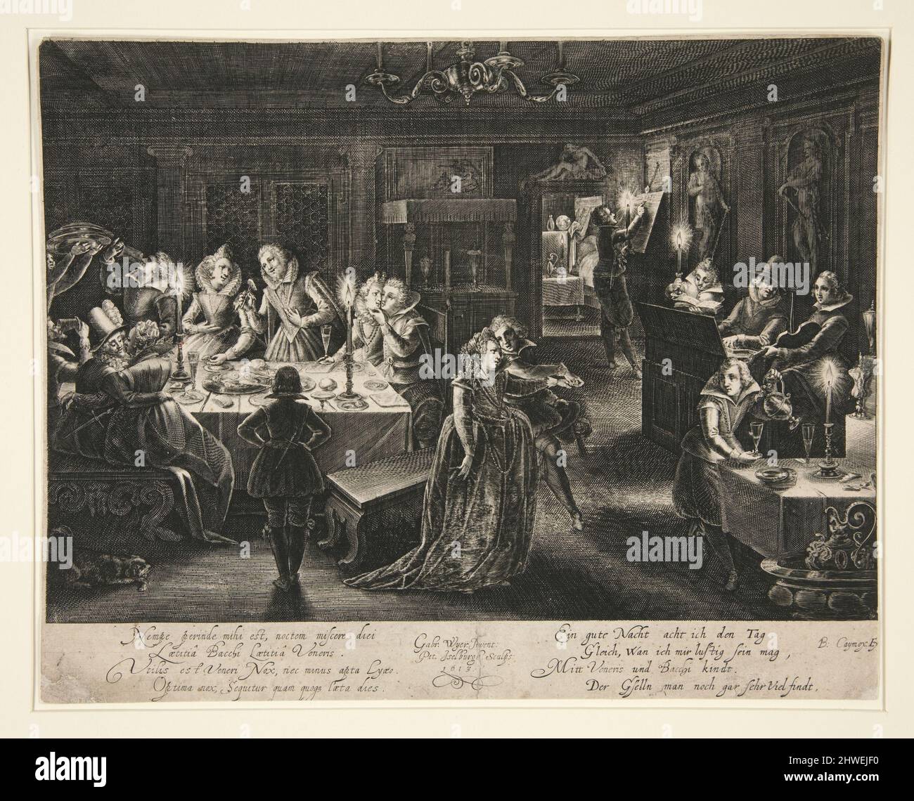 Un banquet. Graveur: Peter Isselburg, allemand, 1568–1630After: Gabriel Weyer, allemand, 1576-1632 Banque D'Images