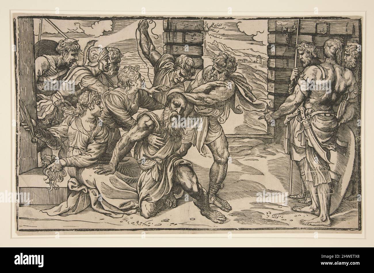 Samson et Delilah. Coupe-bois: Niccolò Boldrini, italien, ca. 1500–après 1566After : Titien (Tiziano Vecellio), italien, Venise, ca. 1488–1576 Banque D'Images