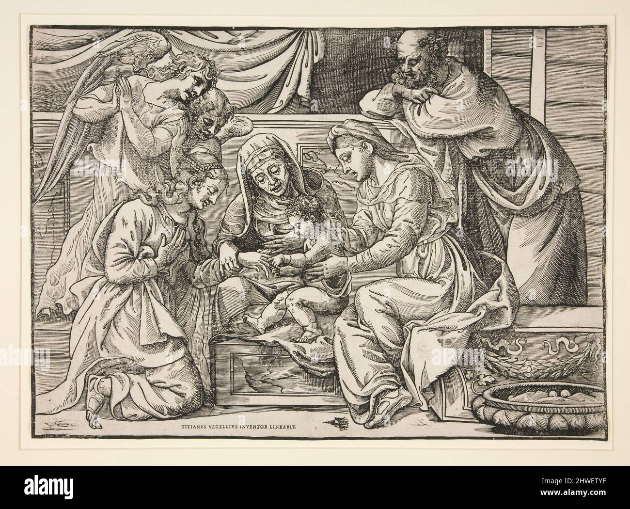 Le mariage mystique de Sainte-Catherine. Coupe-bois: Niccolò Boldrini, italien, ca. 1500–après 1566After : Titien (Tiziano Vecellio), italien, Venise, ca. 1488–1576 Banque D'Images