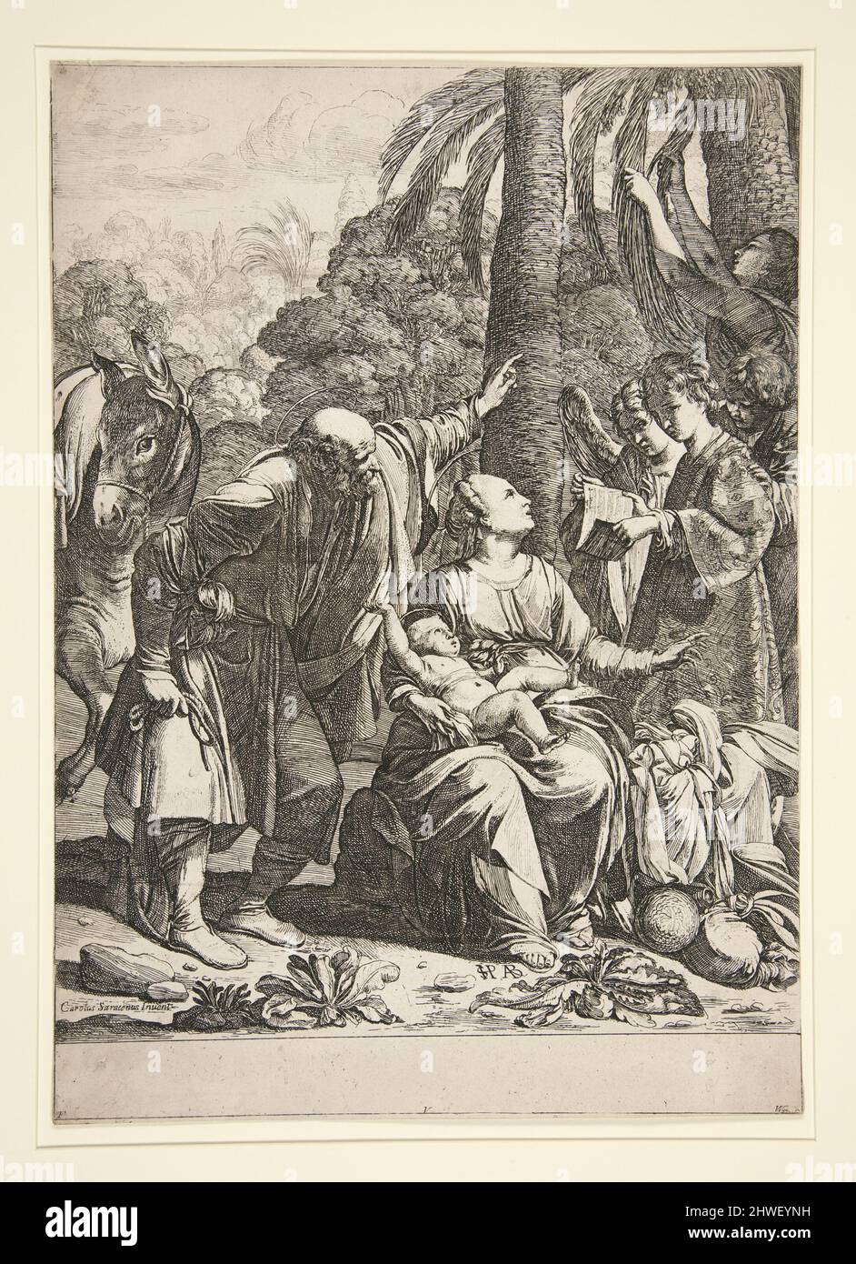 Reposez-vous sur le vol vers l'Égypte. Ecetcher: Jean Leclerc, Français, ca. 1586–1633After : Carlo Saraceni, italien, env. 1579–1620 artiste, auparavant attribué à : Jusepe de Ribera, espagnol, actif à Rome et à Naples, 1590–1652 Banque D'Images
