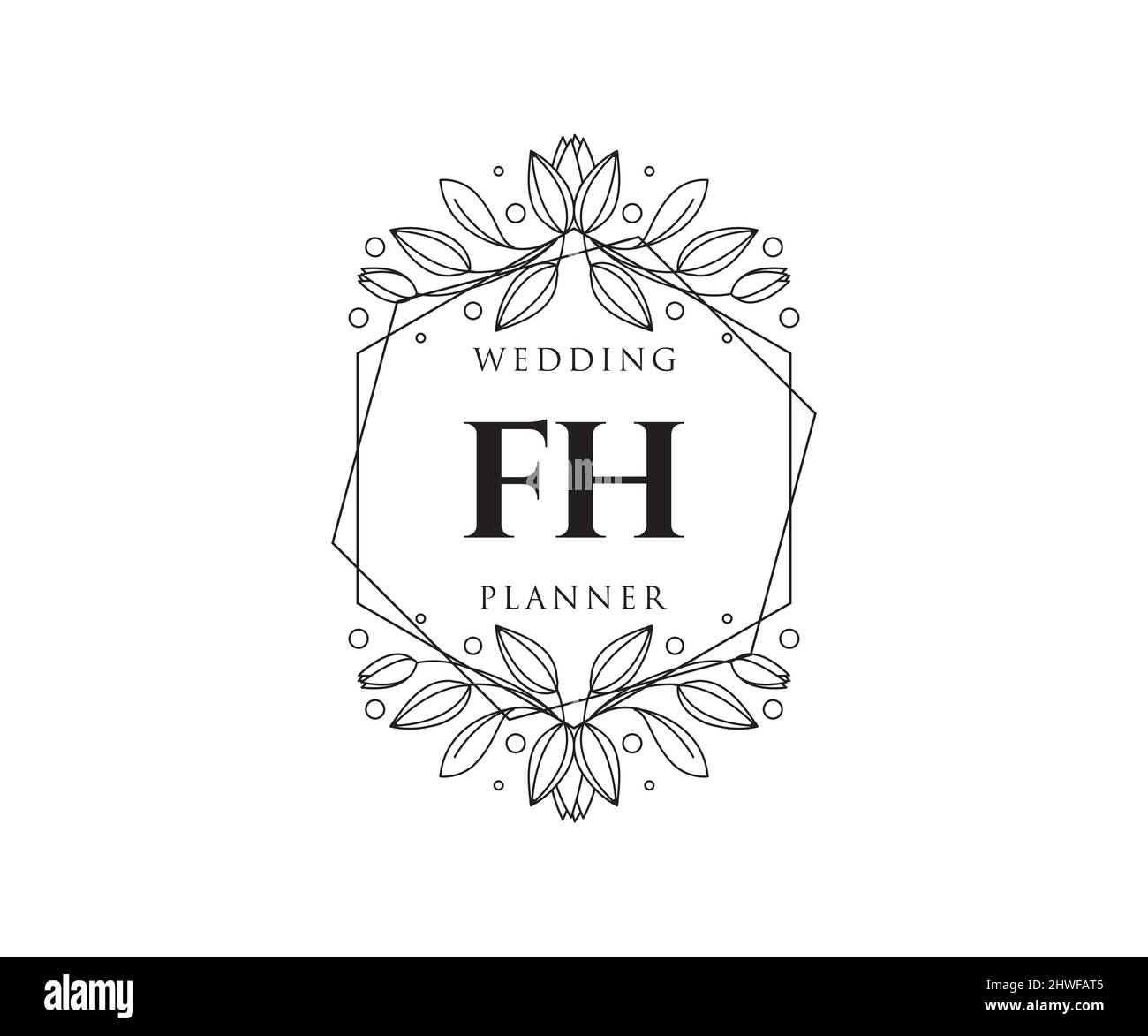 FH initiales lettre mariage monogramme logos collection, dessin à la main moderne minimaliste et modèles floraux pour cartes d'invitation, Save the Date, élégant Illustration de Vecteur