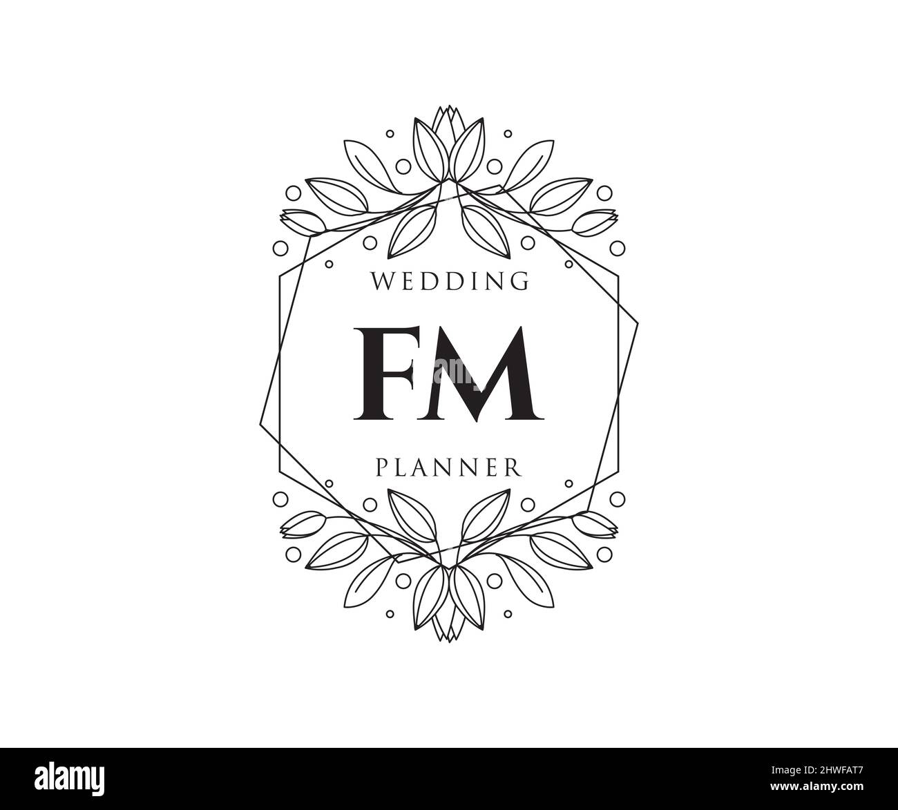 FM initiales lettre mariage monogramme collection de logos, dessin à la main moderne minimaliste et modèles floraux pour cartes d'invitation, Save the Date, élégant Illustration de Vecteur