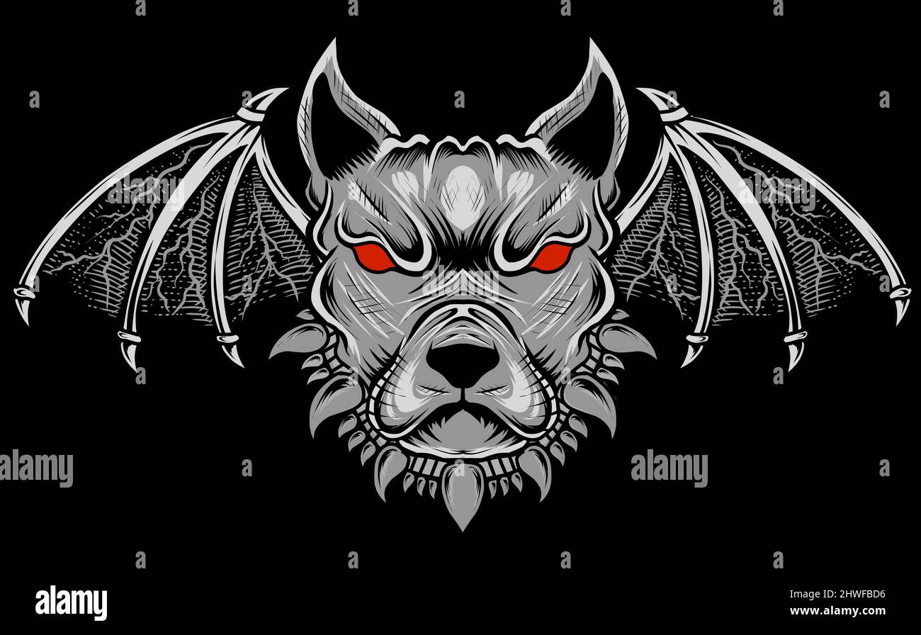 illustration tête de chien vecteur avec ailes de diable Illustration de Vecteur