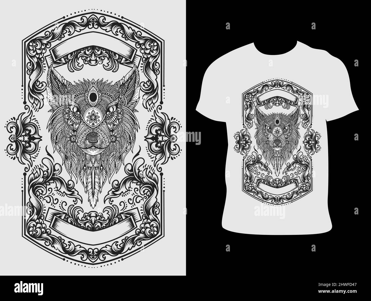 Tatouage de loup tribal Banque d'images noir et blanc - Alamy