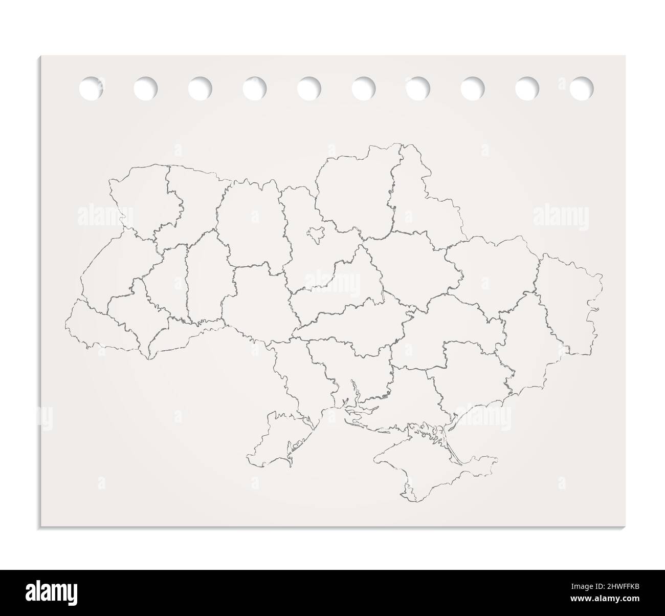 Carte de l'Ukraine sur une feuille de papier propre et réaliste déchirée d'un bloc, vierge Banque D'Images
