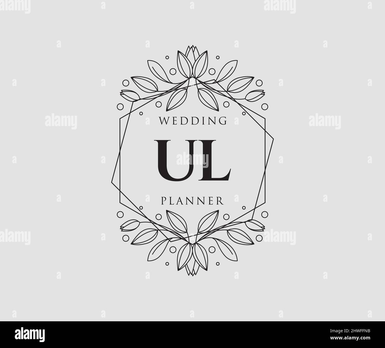 UL lettre initiale mariage monogramme collection de logos, dessin à la main moderne minimaliste et modèles floraux pour cartes d'invitation, Save the Date, élégant Illustration de Vecteur