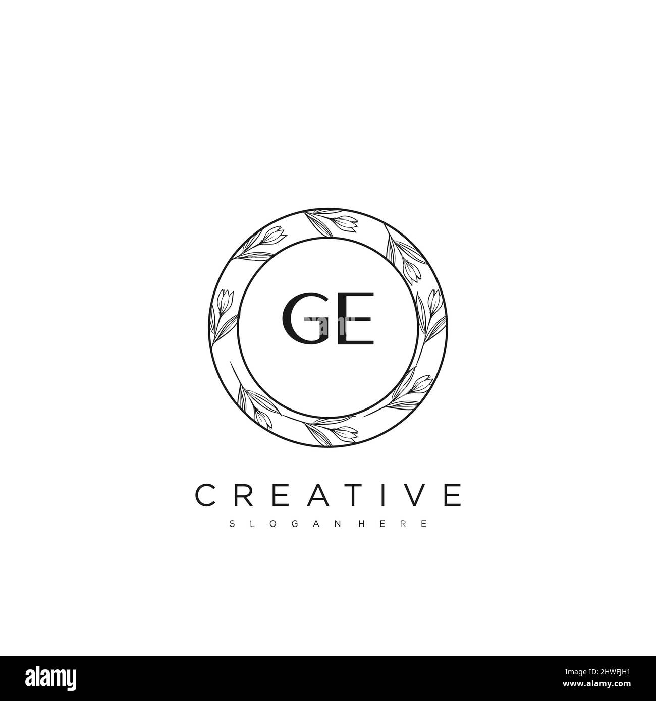 Modèle de logo de fleur de lettre initiale GE Vector Premium Illustration de Vecteur