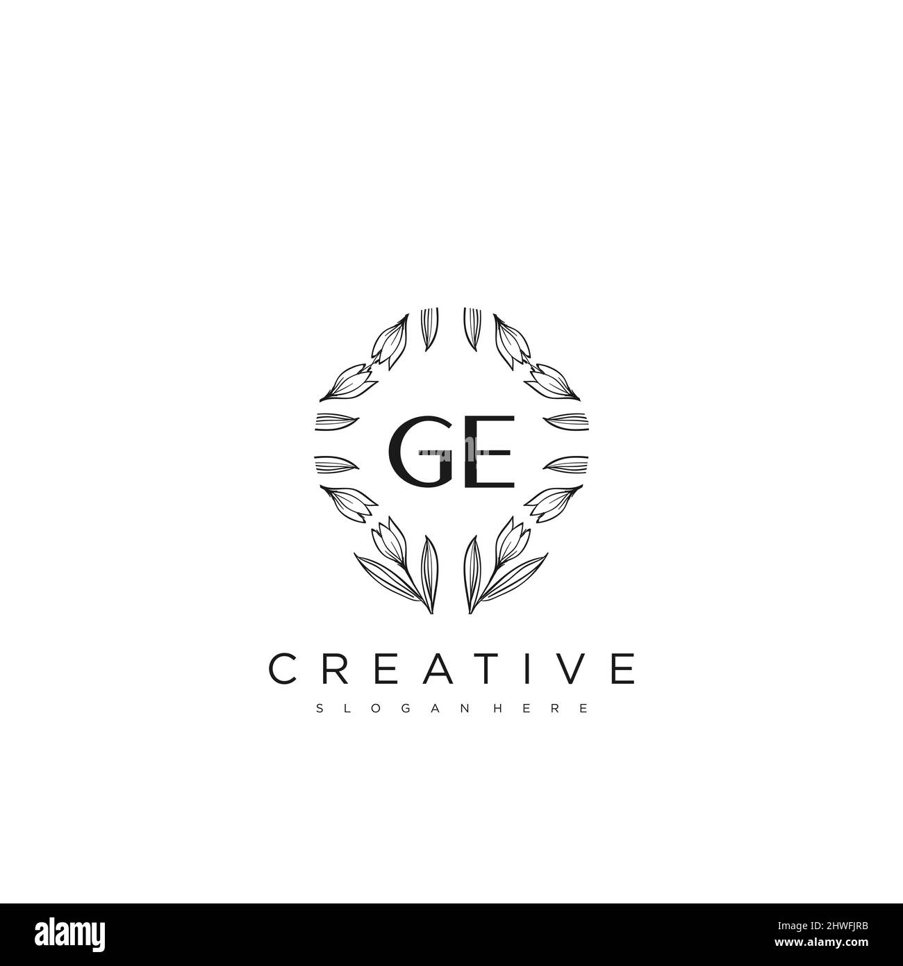 Modèle de logo de fleur de lettre initiale GE Vector Premium Illustration de Vecteur