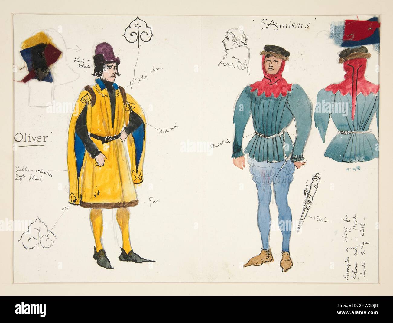 Olivier et Amiens, croquis de costume pour la production planifiée du roi Richard II de Henry Irving Artiste: Edwin Austin Abbey, cuisine américaine, 1852–1911, M.A. (HON.) 1897 Banque D'Images