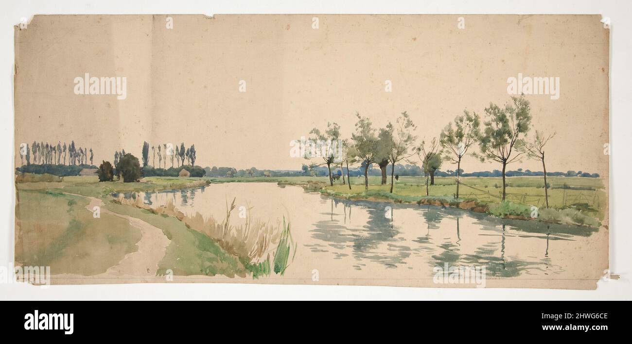 Arbres bordant une rive. Artiste: Edwin Austin Abbey, cuisine américaine, 1852–1911, M.A. (HON.) 1897 Banque D'Images