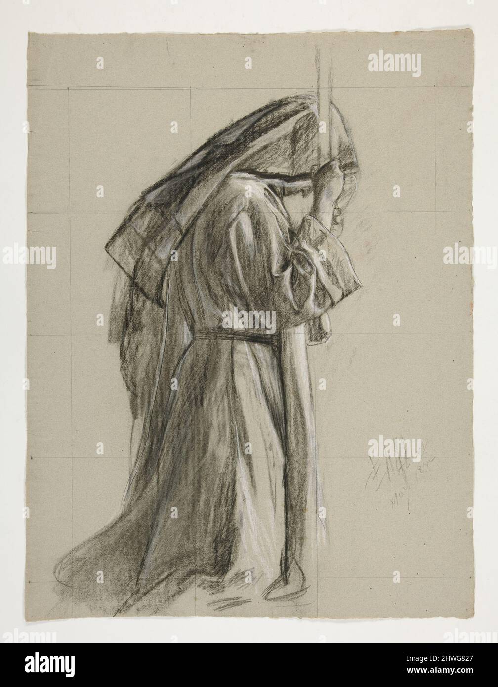 Étude de la figure pour la Knighting de Sir Galahad, de la quête du Saint Graal (une série de quinze tableaux pour la Boston public Library, achevée en 1901). Artiste: Edwin Austin Abbey, cuisine américaine, 1852–1911, M.A. (HON.) 1897 Banque D'Images