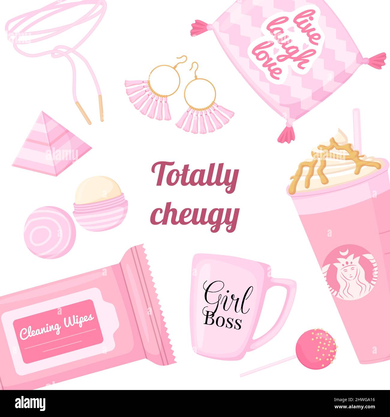 Bannière de la collection Cheugy elements. Affiche carrée rose. Illustration de dessin animé. Illustration de Vecteur