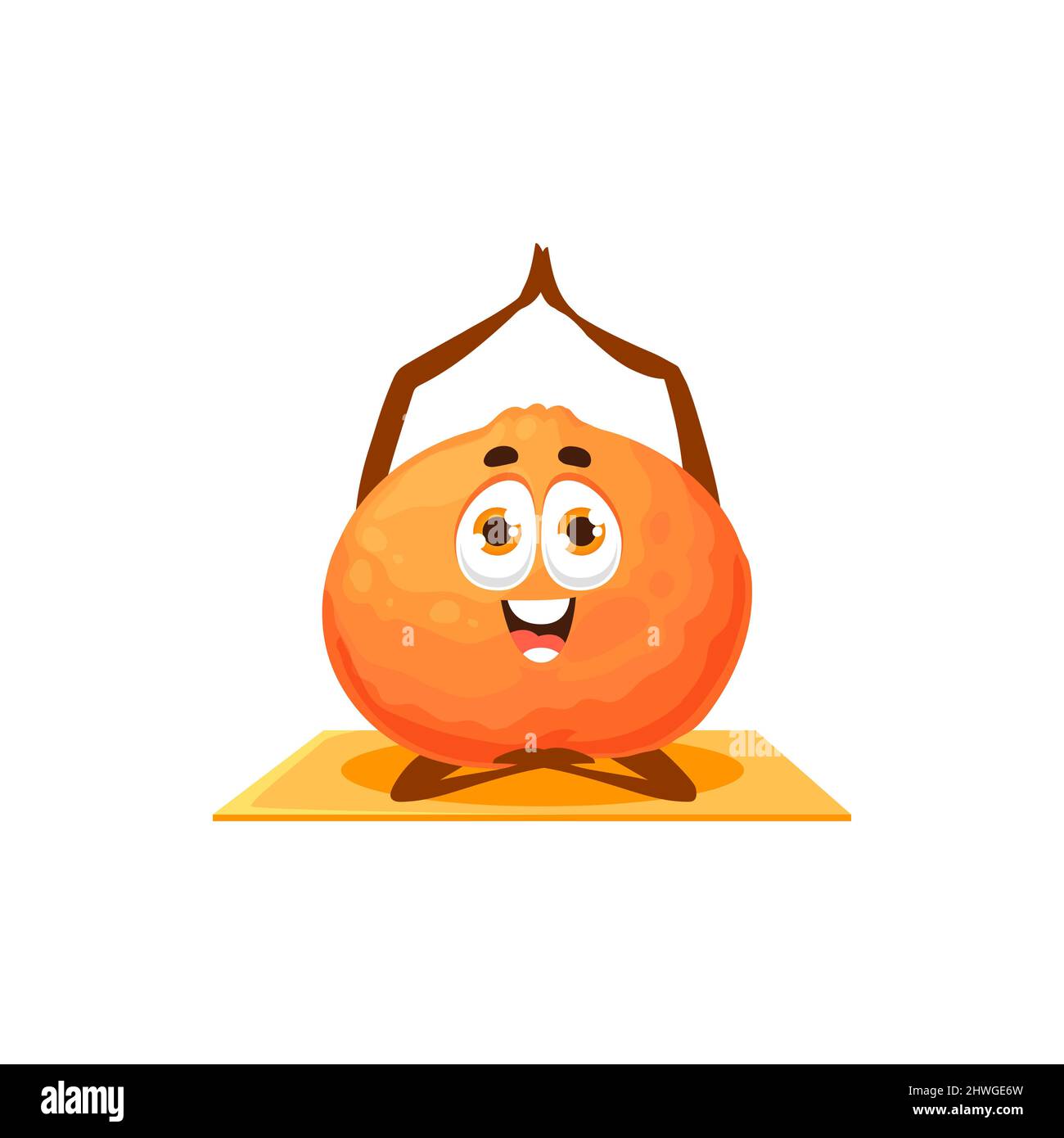 Mandarin personnage de dessin animé fitness yoga pilates sport activité d'entraînement mascotte isolée. Vecteur clémentine agrumes fruit, émoticône sportive faire des exercices. Vecteur mandarine orange agrumes sur tapis Illustration de Vecteur