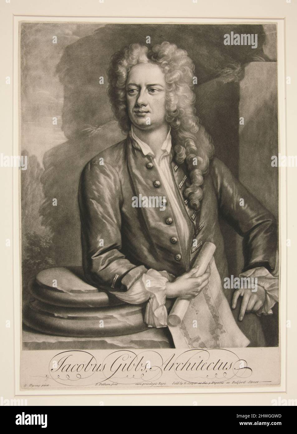 Jacobus Gibbs, architecte (James Gibbs). Artiste: Peter Pelham, américain, né en Angleterre, 1697–1751After: Hans Hysing, américain, 1678–1752 Banque D'Images