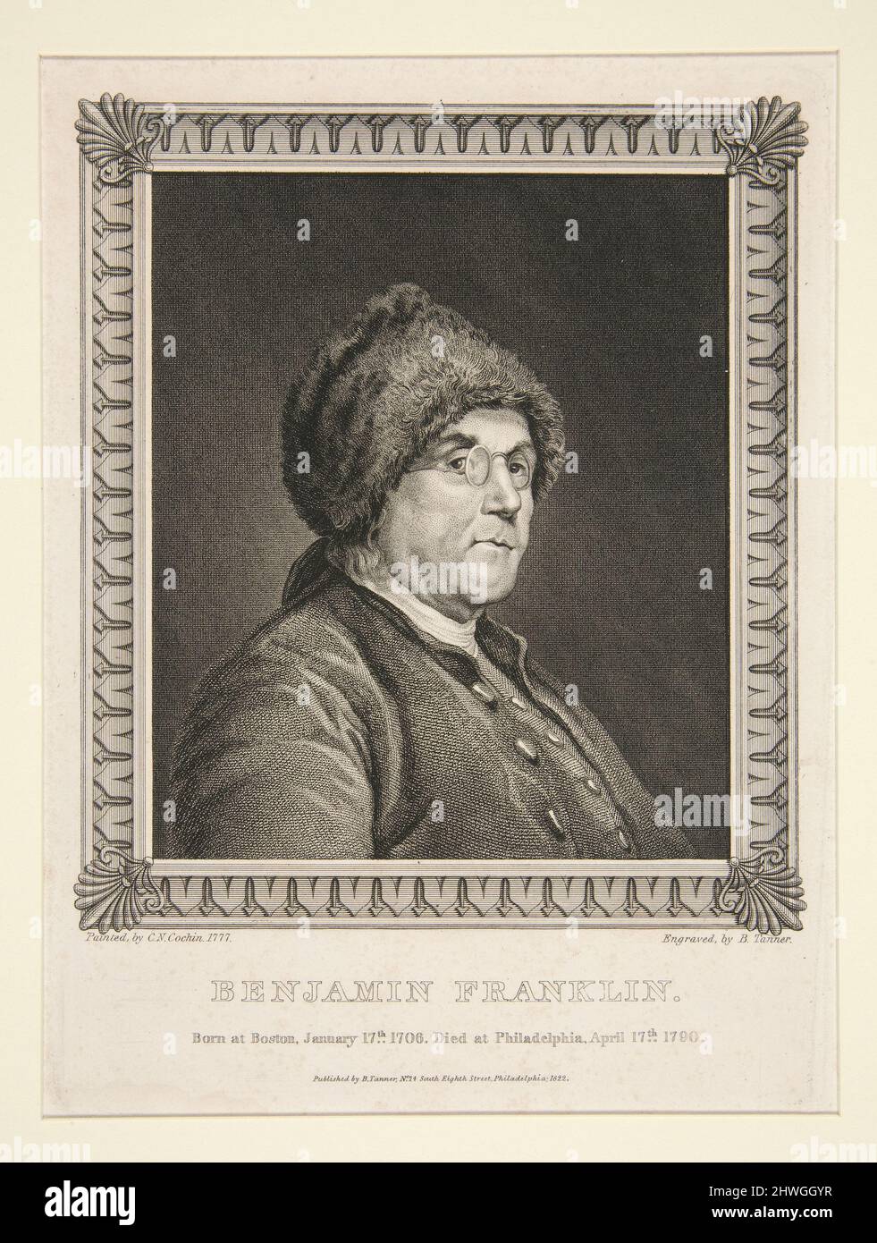 Benjamin Franklin. Artiste: Benjamin Tanner, américain, 1775–1848After: Charles-Nicolas Cochin le jeune, français, 1715–1790 Banque D'Images Benjamin Franklin. Artiste: Benjamin Tanner, américain, 1775–1848After: Charles-Nicolas Cochin le jeune, français, 1715–1790 Banque D'Images