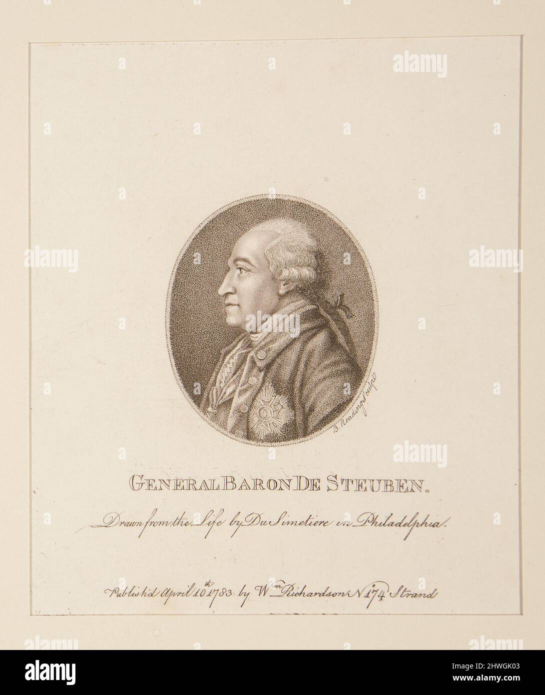 Le général Baron de Steuben, à partir d'une série de 13 portraits d'hommes d'État américains. Artiste: Pierre Eugène du Simitière, américain, né en Suisse, ca. 1736–1784 Banque D'Images