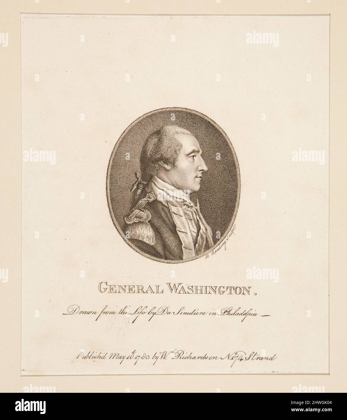 Le général Washington, à partir d'un ensemble de 13 portraits d'hommes d'État américains. Artiste: Pierre Eugène du Simitière, américain, né en Suisse, ca. 1736–1784 Banque D'Images