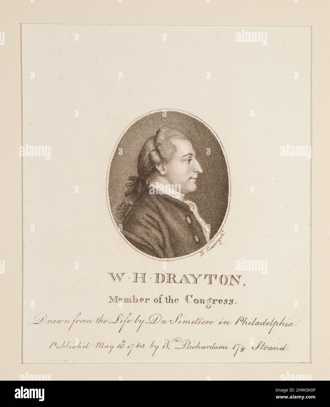 W. H. Drayton, membre du Congrès, d'une série de 13 portraits d'hommes d'État américains. Artiste: Pierre Eugène du Simitière, américain, né en Suisse, ca. 1736–1784 Banque D'Images