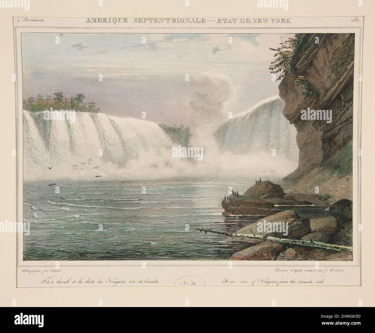 Amerique Septrionale - État de New York. No. 34…la chaussure à cheval de Niagara du côté du Canada. PL. 9. Lithographe : Léon Jean-Baptiste Sabatier, français, actif en 1827, mort en 1887After : Jacques Gerard Milbert, français, 1766–1840 Banque D'Images