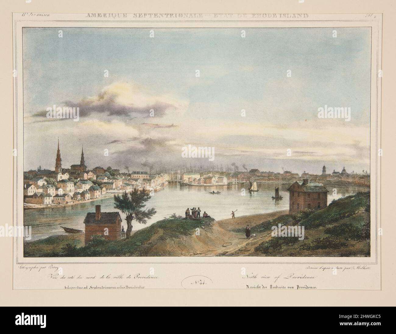 Amerique Septrionale - île de l'Etat de Rhode. N. 44, pl. 4….vue du nord de Providence.. Artiste: Isidore Laurent Deroy, français, 1797–1886After: Jacques Gerard Milbert, français, 1766–1840 Banque D'Images