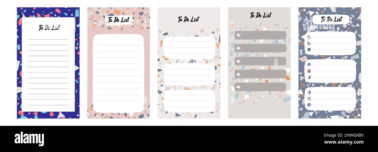 Définir la collection de tâches colorées liste de vérification vide planning hebdomadaire quotidien. Convient à la mise en page de modèle de bannière Web d'histoires de médias sociaux avec abstra Illustration de Vecteur