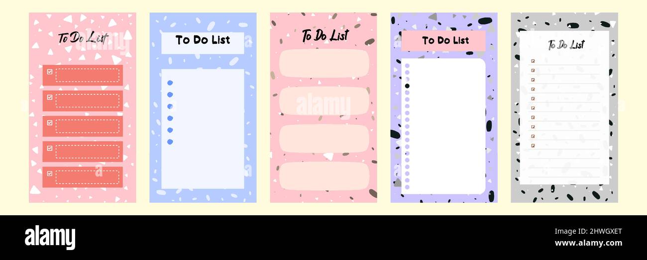 Définir la collection de tâches colorées liste de vérification vide planning hebdomadaire quotidien. Convient à la mise en page de modèle de bannière Web d'histoires de médias sociaux avec abstra Illustration de Vecteur