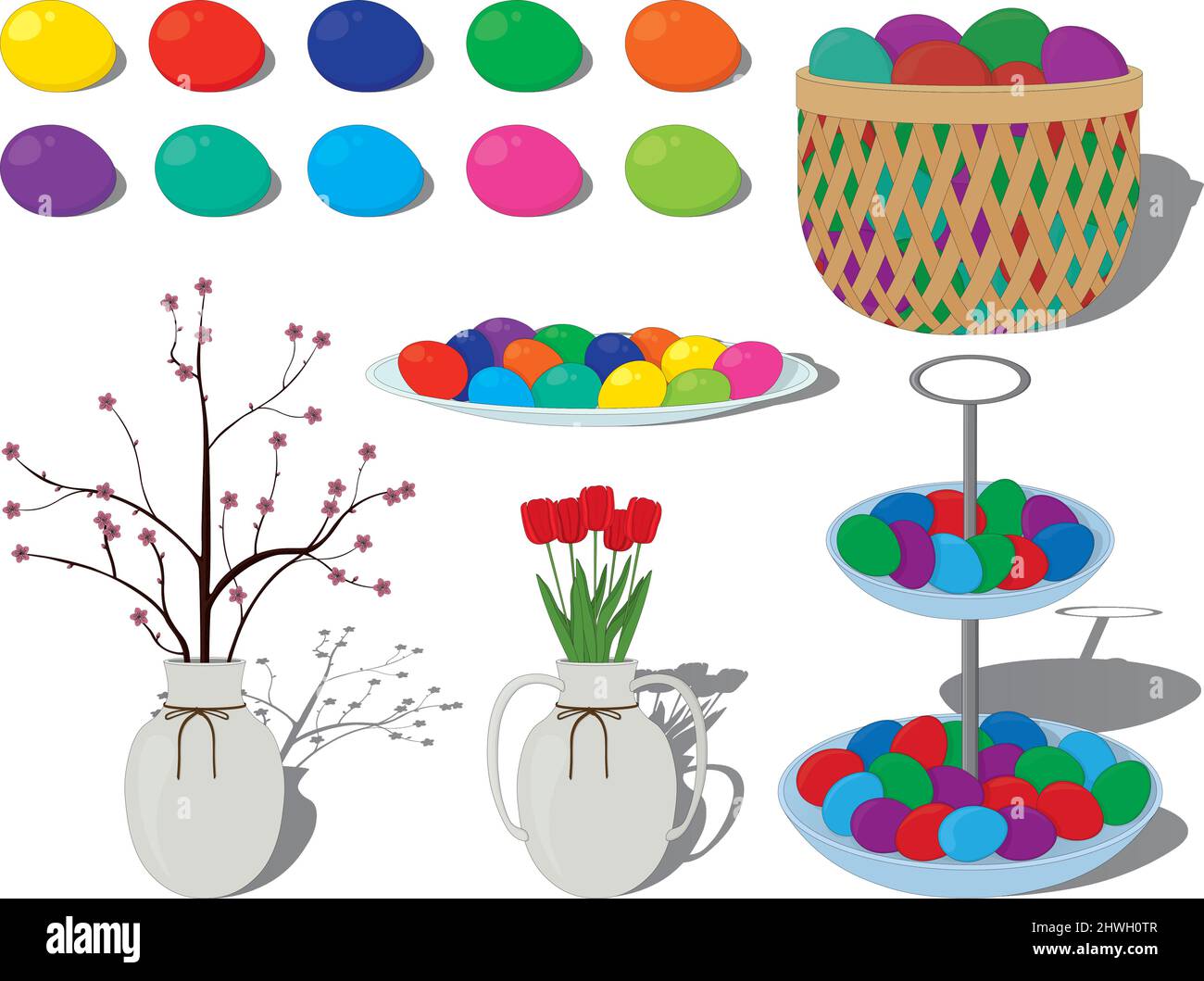 Illustration vectorielle de la collection de décorations et d'œufs colorés pour la fête de Pâques Illustration de Vecteur