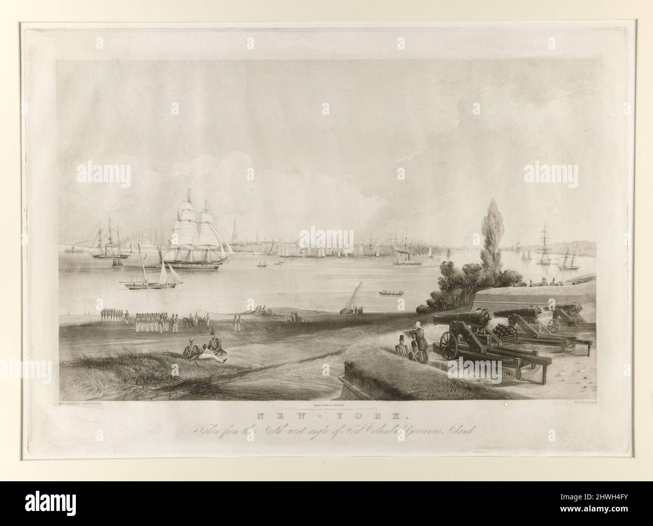 « New York, prise de l’angle nord-ouest de fort Columbus, Governor’s Island ». Artiste: Henry Papprill, américain, actif 1846–48After: Frederick Catherwood, britannique, 1799–1854 Banque D'Images