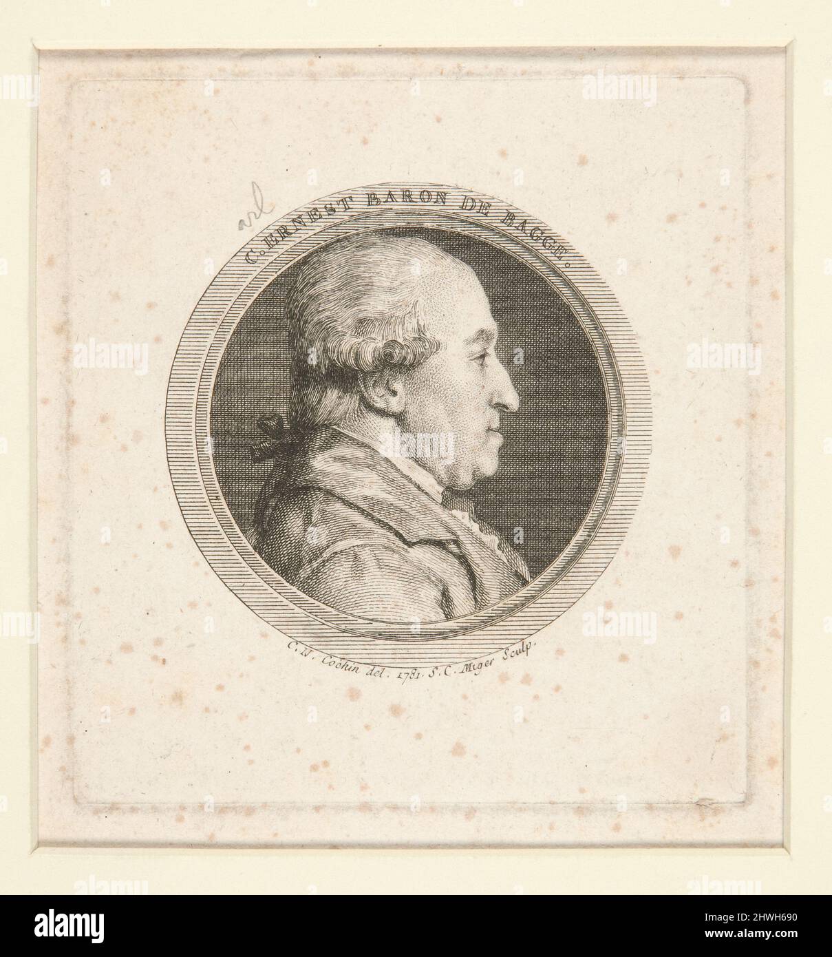 Porttrait de C. Ernest Baron de Bagge. Graveur : Charles-Nicolas Cochin le jeune, français, 1715–1790After : Simon Charles Miger, français, 1736–1820 Banque D'Images Porttrait de C. Ernest Baron de Bagge. Graveur : Charles-Nicolas Cochin le jeune, français, 1715–1790After : Simon Charles Miger, français, 1736–1820 Banque D'Images