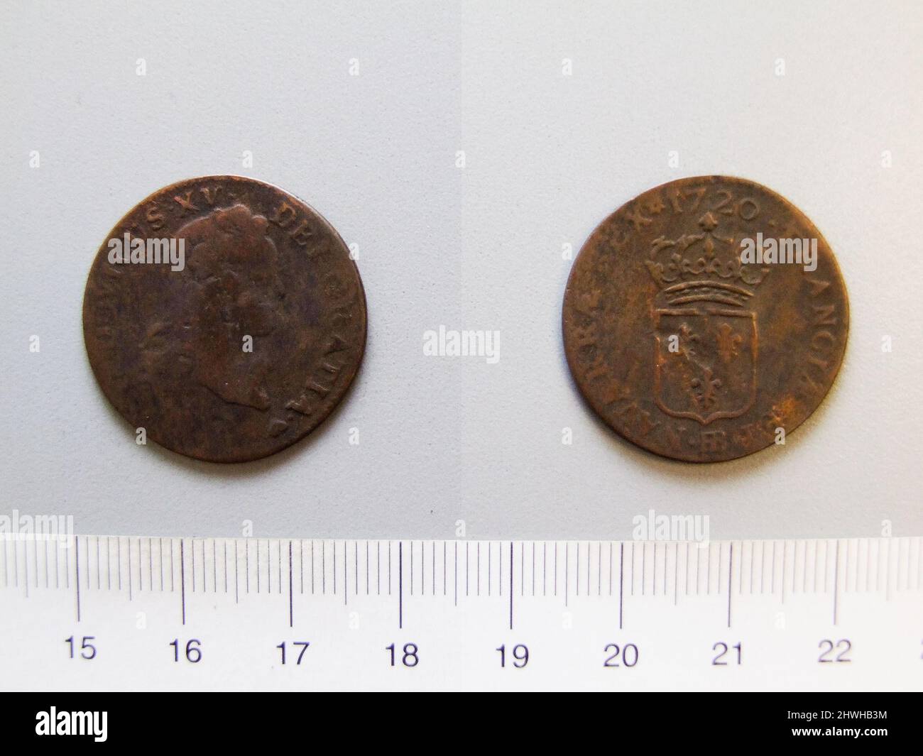 1/2 sol de Louis XV, roi de France de Strasbourg. Souverain: Louis XV, roi de France, français, 1710–1774, règle 1715–74 monnaie: Strasbourg artiste: Inconnu Banque D'Images 1/2 sol de Louis XV, roi de France de Strasbourg. Souverain: Louis XV, roi de France, français, 1710–1774, règle 1715–74 monnaie: Strasbourg artiste: Inconnu Banque D'Images