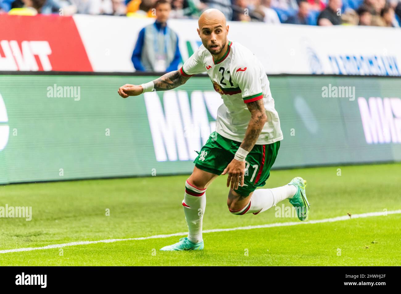 Moscou, Russie – 5 juin 2021. Bulgarie l'équipe nationale de football a Winger Momchil Tsvetanov pendant la Russie amicale internationale contre la Bulgarie (1-0). Banque D'Images