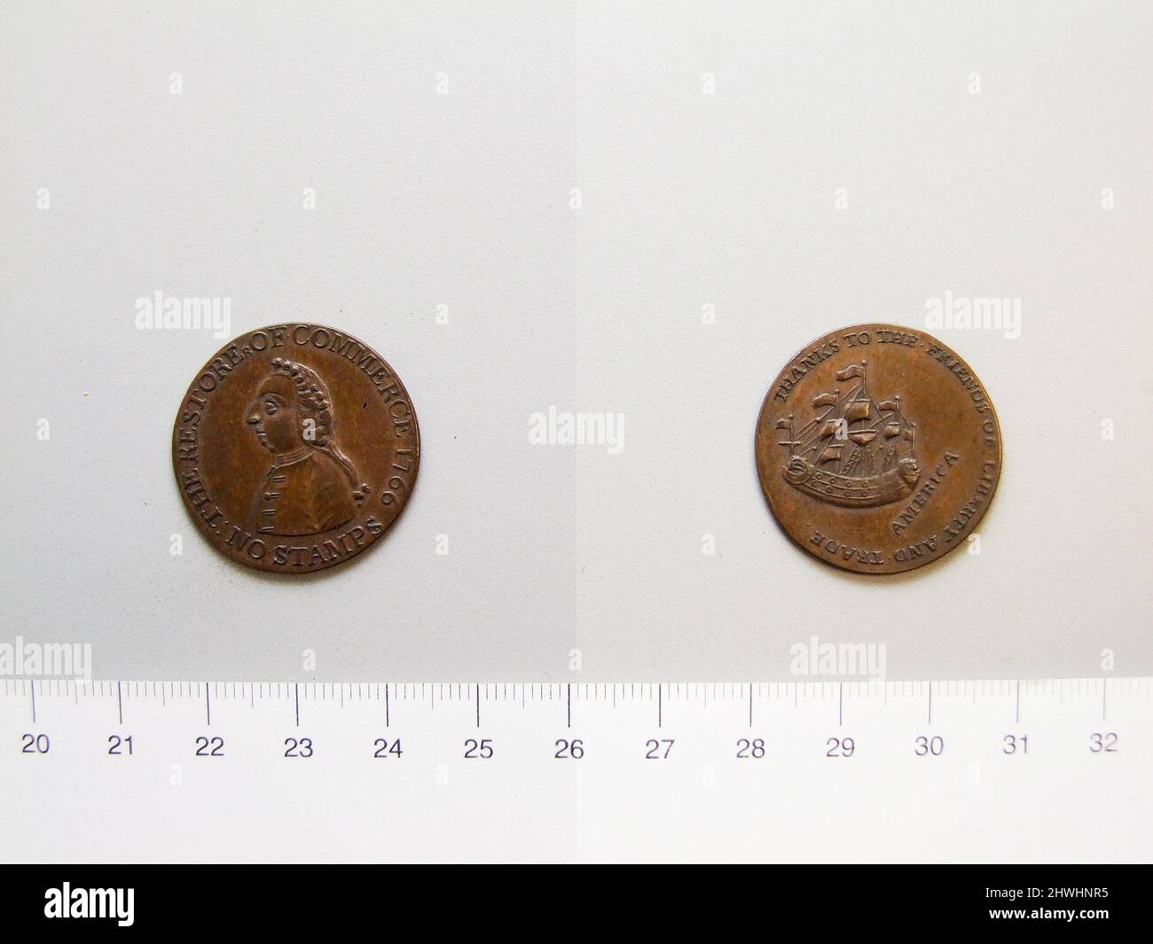 Médaille de la Loi sur l'abrogation du timbre. Honorand : William Pitt, comte de Chatham, britannique, 1708–1778 Banque D'Images