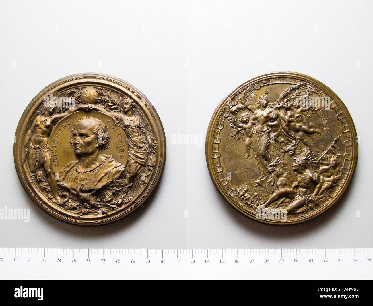 Médaille Cristoforo Colombo 1892. Artiste: Ludivico Pogliaghi artiste: Angelo Cappuccio Banque D'Images