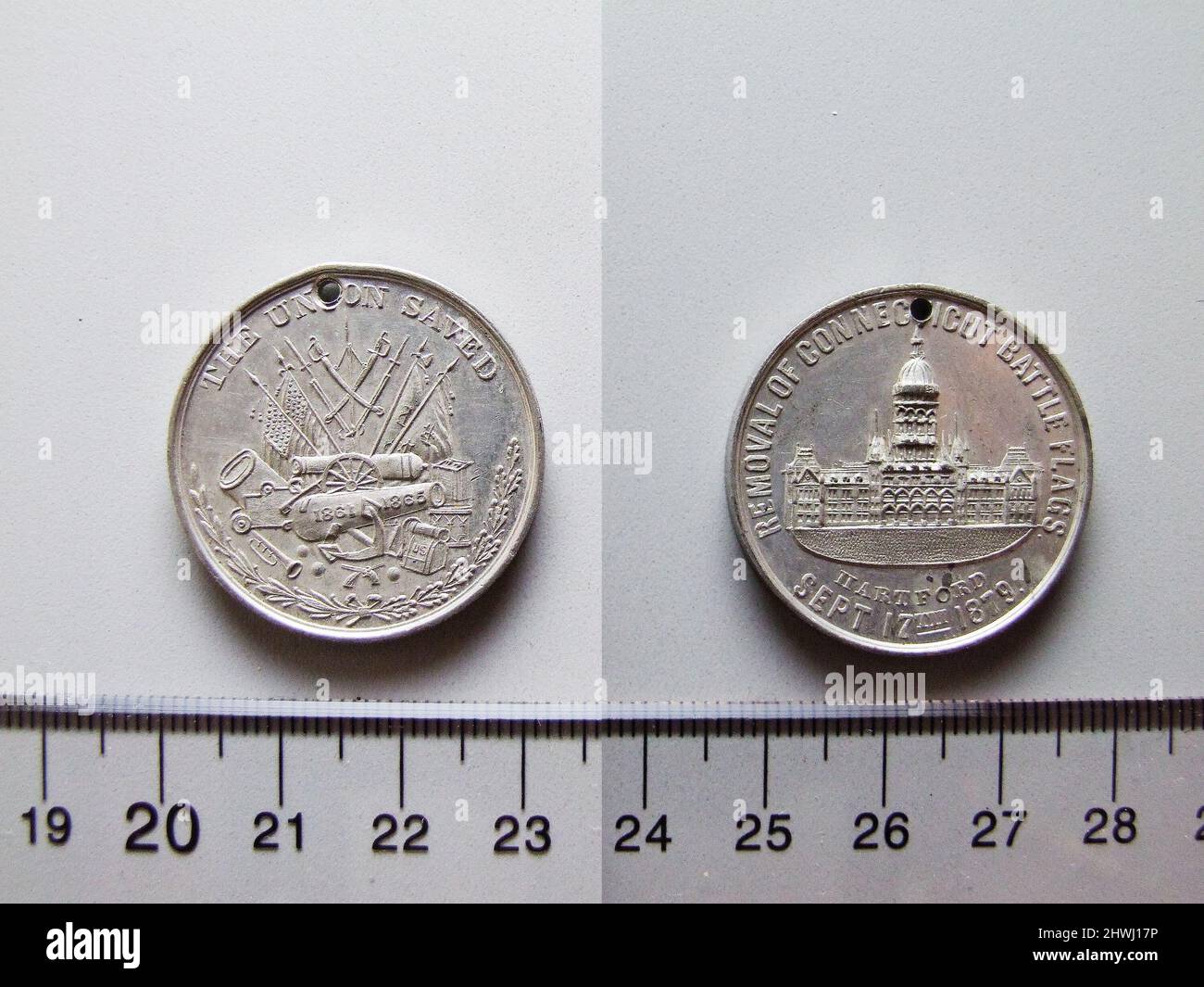 Médaille commémorant le retrait des drapeaux de bataille du Connecticut après la guerre civile. Menthe : inconnue Banque D'Images