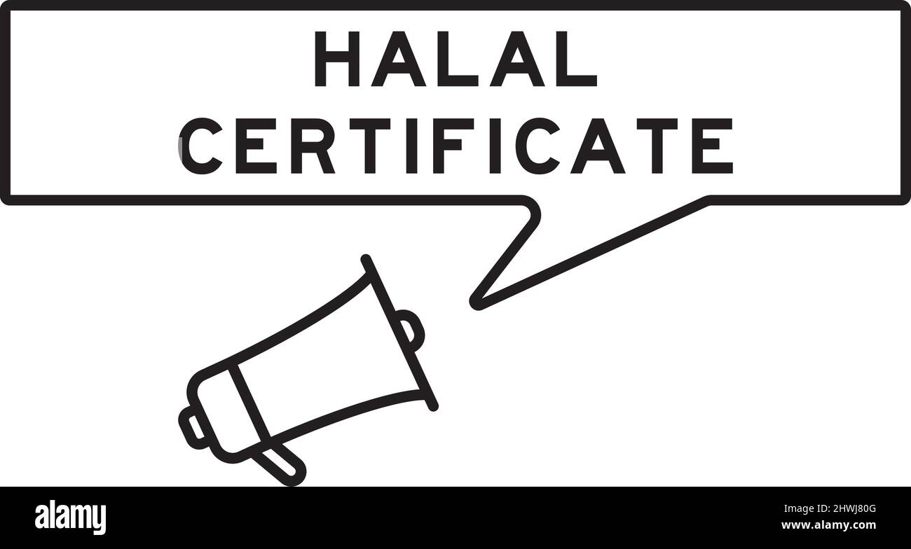 Icône de mégaphone avec bulle de parole dans le mot certificat halal sur fond blanc Illustration de Vecteur