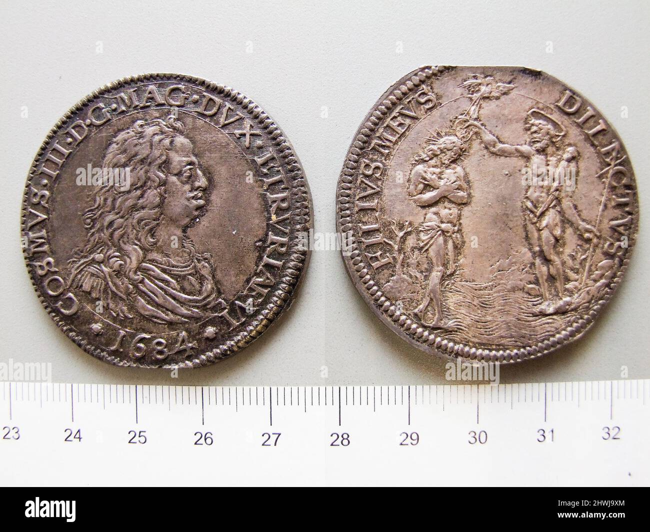 1 Piastra de Florence avec Cosimo de’ Medici III Objet: Cosimo de’ Medici III, Italien, 1642–1723 monnaie: Florence Banque D'Images
