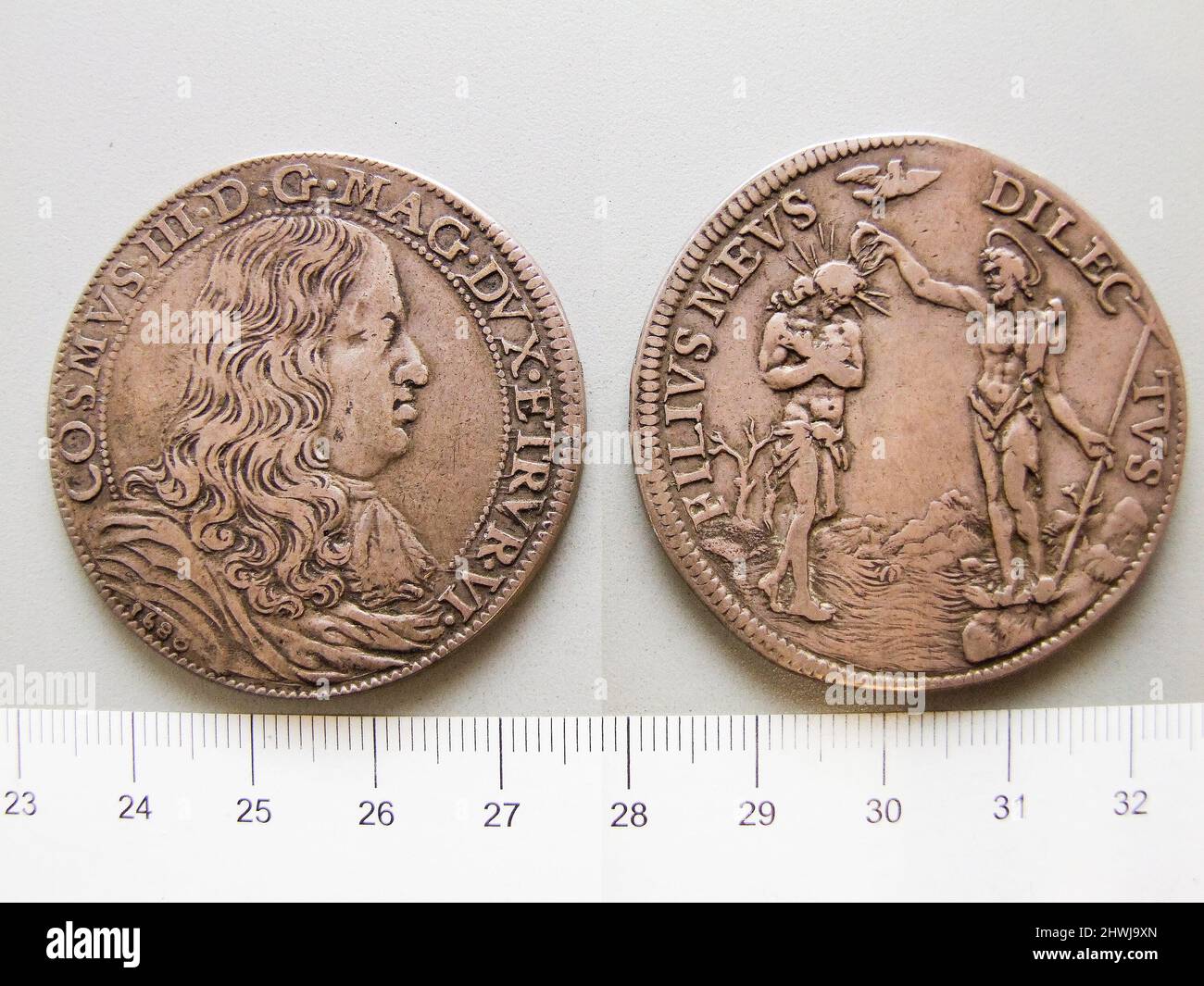 1 Piastra de Florence avec Cosimo de’ Medici III Objet: Cosimo de’ Medici III, Italien, 1642–1723 monnaie: Florence Banque D'Images