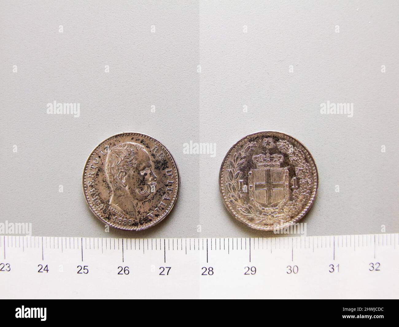 1 Lira d'Umberto I de Rome. Règle: Umberto I, roi d'Italie, 1844–1900, règle 1878–1900 monnaie: RomeEngraver: Filippo Speranza, italienne, 1839–1903 Banque D'Images