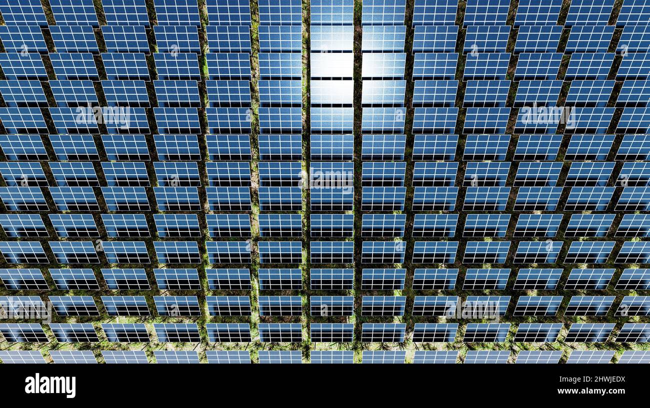 vue aérienne de la ferme solaire, 3d rendu d'illustration Banque D'Images