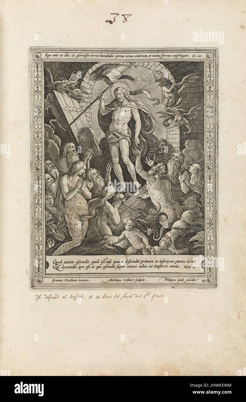 Christ en Limbo, pl. 19 de la série Passio, Mors, et Resurrectio, DN. Nostri Iesu Christi (la passion, la mort et la Résurrection du Christ). Graveur: Adriaen Collaert, flamand, 1560–1618After: Stradanus (Jan van der Straet), flamand, 1523–1605Publisher: Philip Galle, flamand, 1537–1612 Banque D'Images