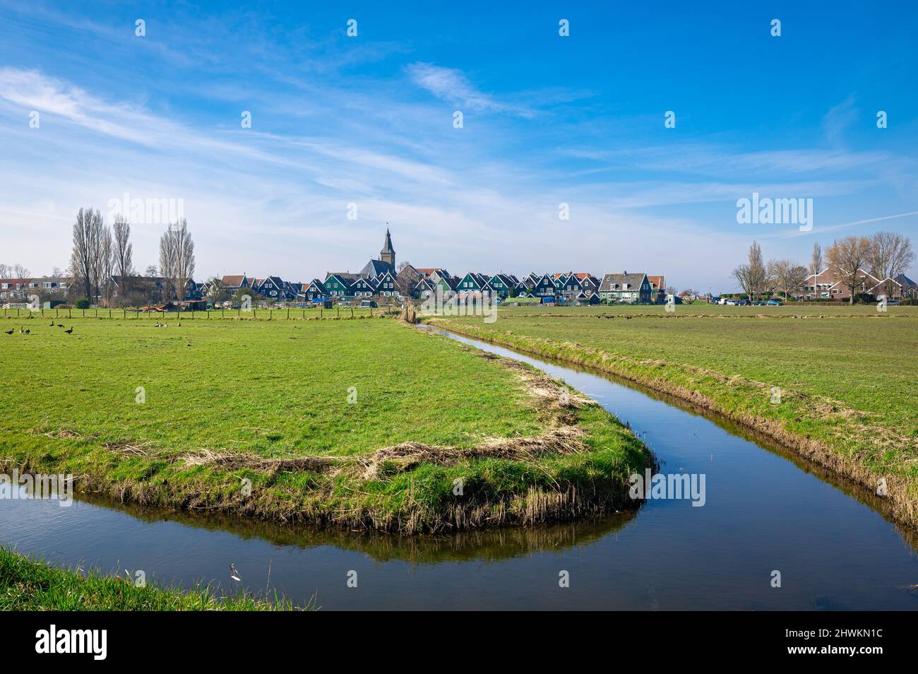 Paysage sur la péninsule de Marken, au nord d'Amsterdam, aux pays-Bas. Banque D'Images