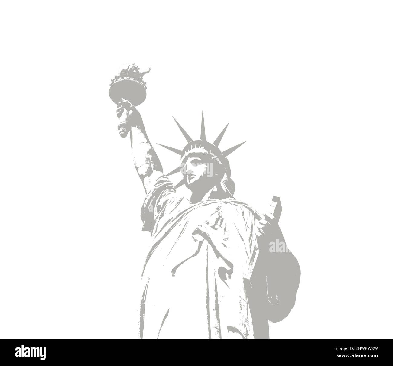 Art numérique de la Statue de la liberté isolé sur fond blanc. Style de mise en plan à plat Banque D'Images