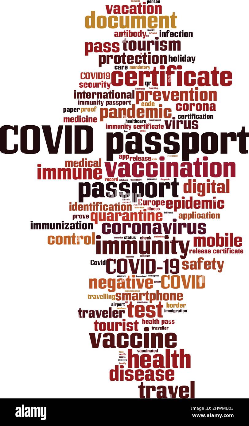 Concept de nuage de mot de passeport de COVID. Collage de mots sur le passeport COVID. Illustration vectorielle Illustration de Vecteur