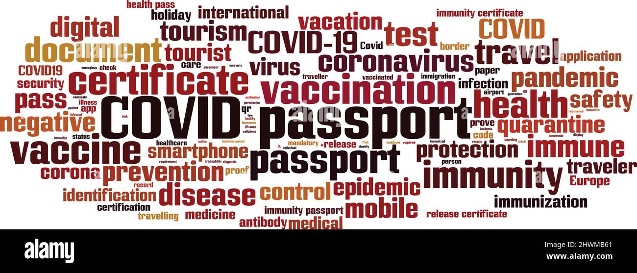 Concept de nuage de mot de passeport de COVID. Collage de mots sur le passeport COVID. Illustration vectorielle Illustration de Vecteur