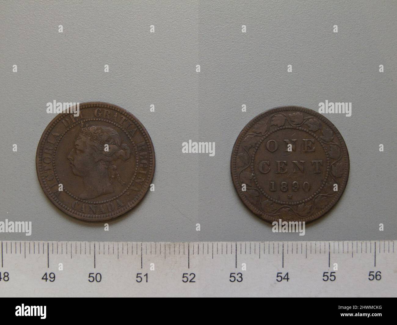 1 cent de Londres avec Victoria, reine de Grande-Bretagne. Objet: Victoria, Reine de Grande-Bretagne, britannique, 1819–1901, a statué 1837–1901 monnaie: LondonDesigner: Leonard Charles Wyon, britannique, 1826–1891 Banque D'Images